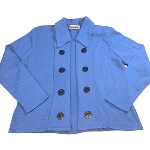 Vintage San Remo Blue Double-Breasted Sweater Jacket With Shoulfer Pads & Button